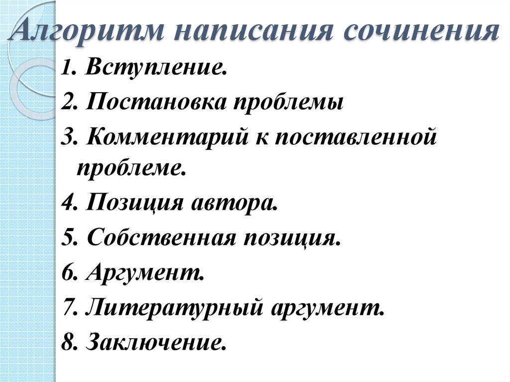 План переводного сочинения по литературе 10 класс