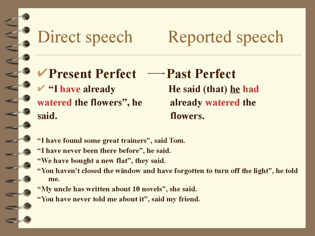 Reported speech present. Present perfect reported Speech. Репортед спич. На что меняется present perfect в косвенной речи. Present Continuous в косвенной речи.