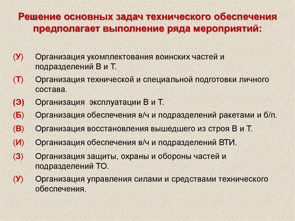 Предполагаемое обеспечение. Задачи технического обеспечения.