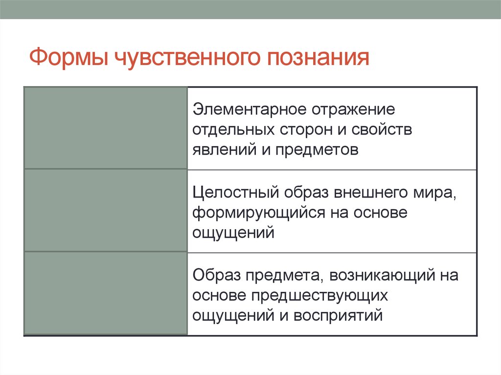 Какое слово пропущено в схеме восприятие ощущение формы чувственного познания