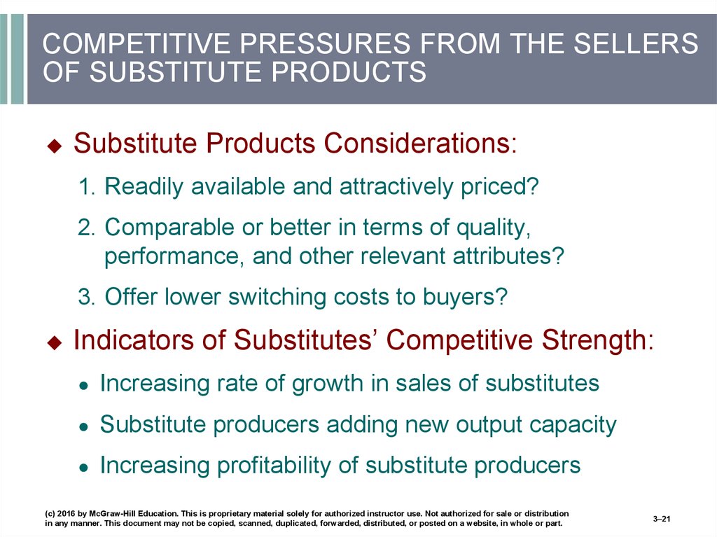 COMPETITIVE PRESSURES FROM THE SELLERS OF SUBSTITUTE PRODUCTS