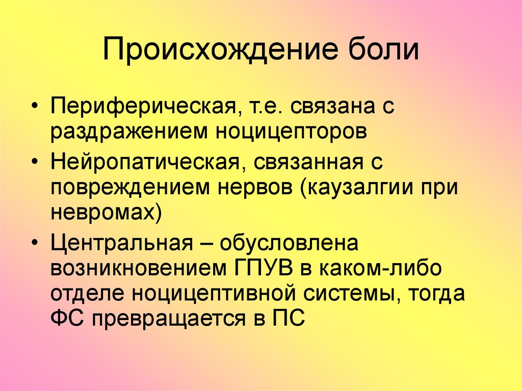 Возникновение боли. Патофизиология боли презентация. ГПУВ патофизиология. Теории возникновения боли.