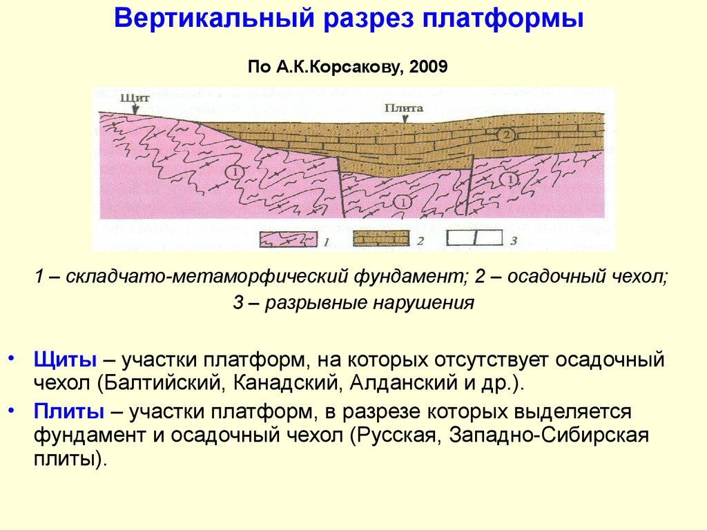Вертикальный разрез платформы По А.К.Корсакову, 2009
