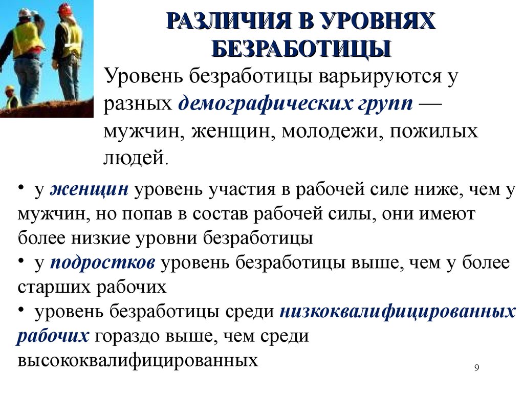 Уровень безработицы рабочая сила. Демографические причины безработицы. Уровень безработицы для разных демографических групп. Демографическая группа пожилые люди. Безработица это в географии.