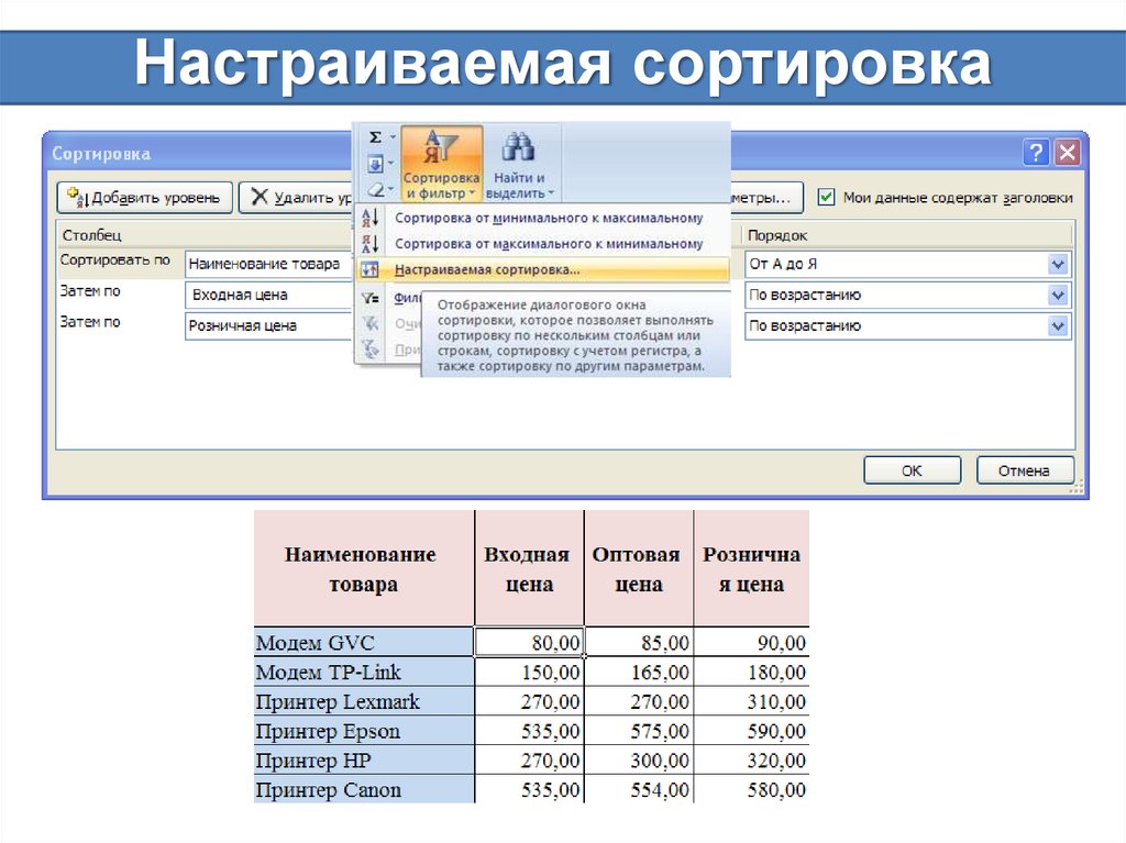 Сортировка и фильтрация данных