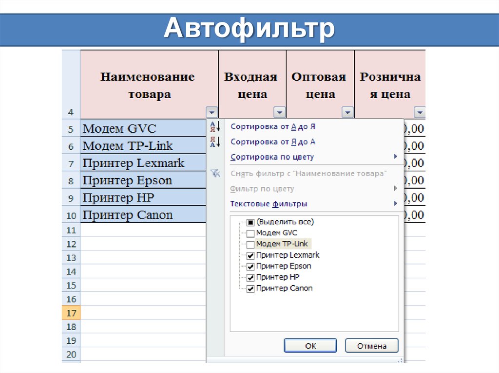 База данных Автофильтр. Фильтрация данных. Автофильтр. Диаграммы. Сортировка от фильтрации. Процесс Автофильтр.