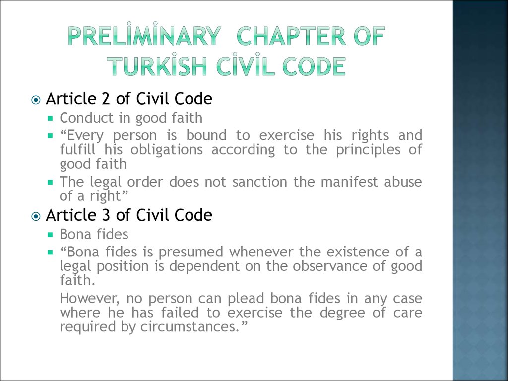 Preliminary Chapter of Turkish Civil Code
