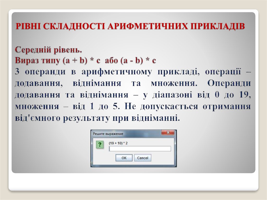 РІВНІ СКЛАДНОСТІ АРИФМЕТИЧНИХ ПРИКЛАДІВ