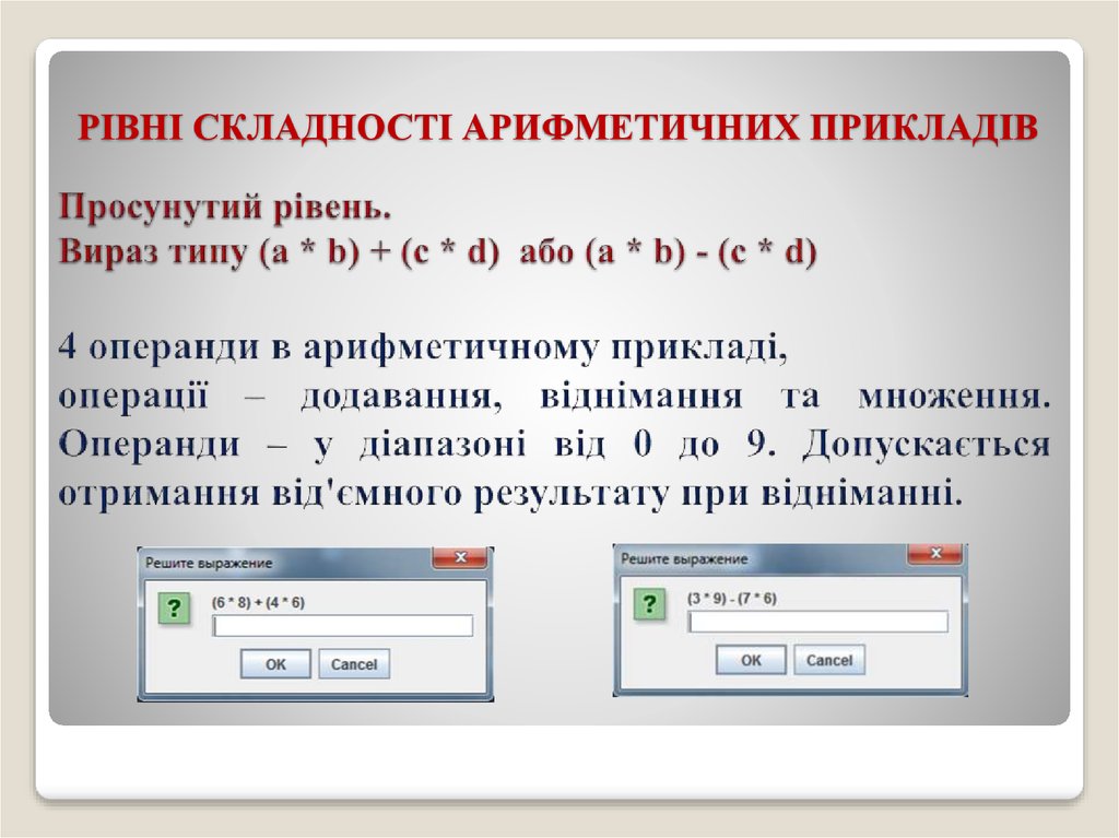 РІВНІ СКЛАДНОСТІ АРИФМЕТИЧНИХ ПРИКЛАДІВ
