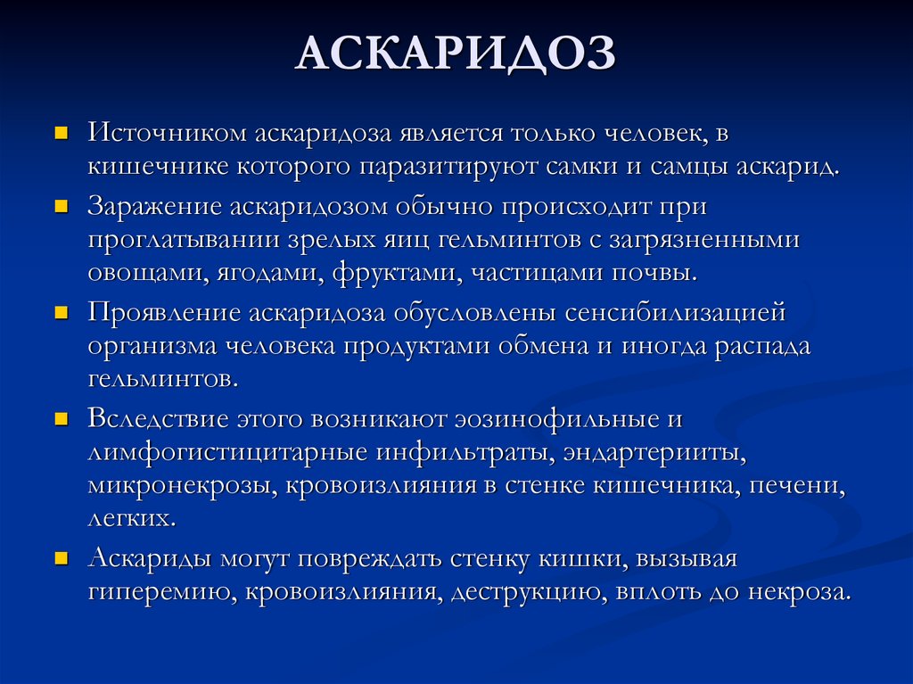 Какие продукты могут послужить источником при аскаридозе