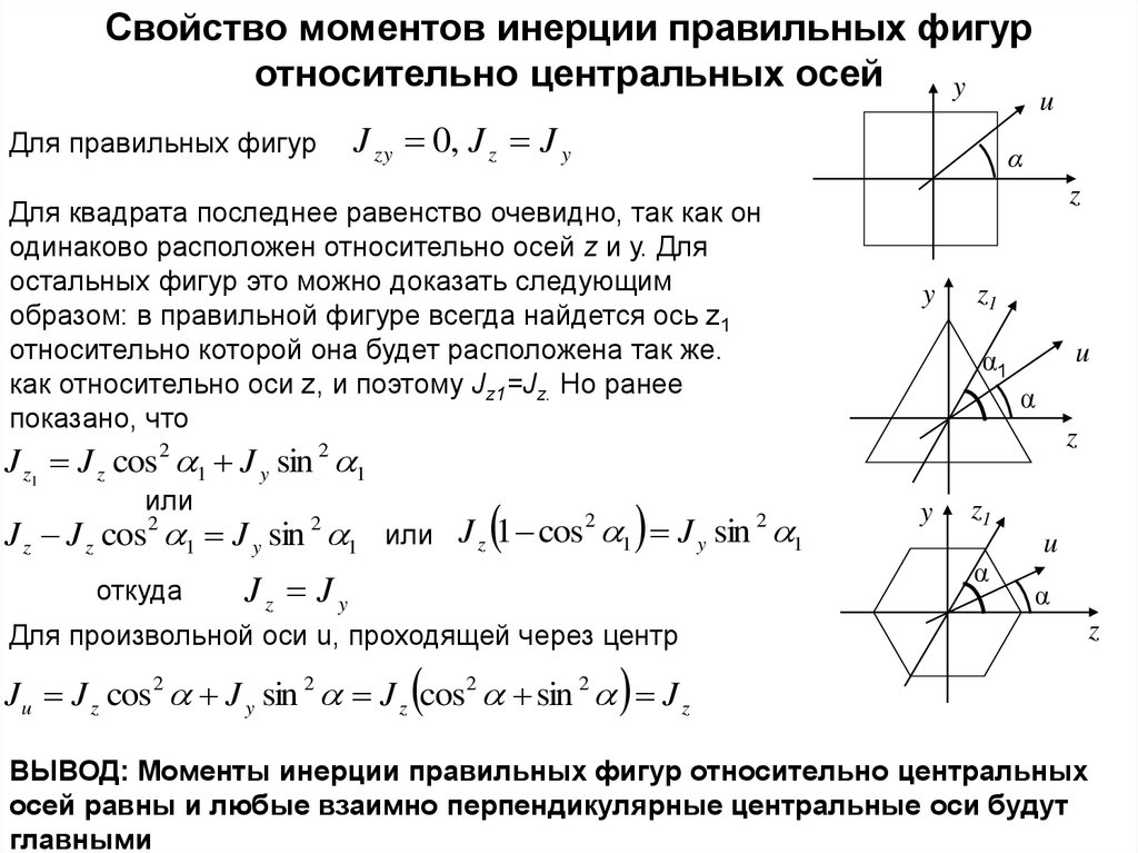 Главных центральных осей инерции