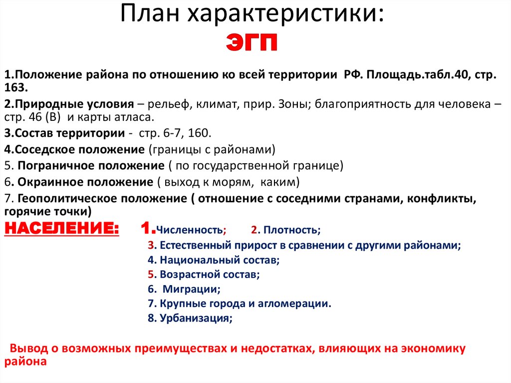 План экономико географической характеристики