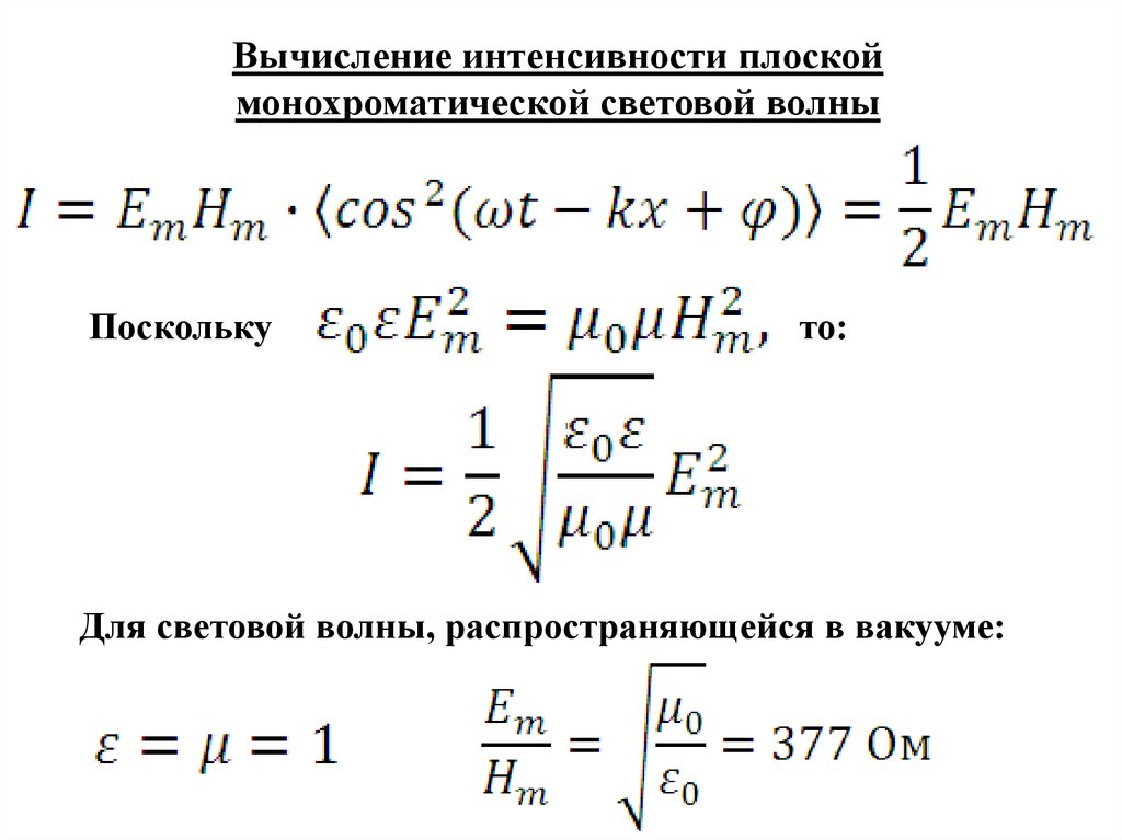 Интенсивность плоской электромагнитной волны