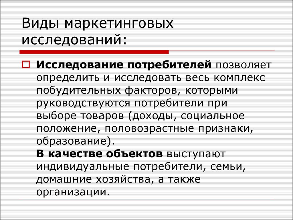 Виды маркетинговых исследований презентация