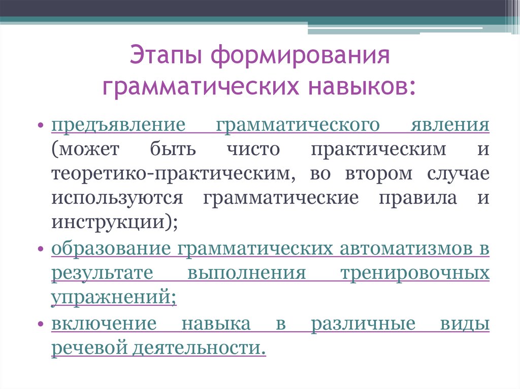 Виды грамматических навыков