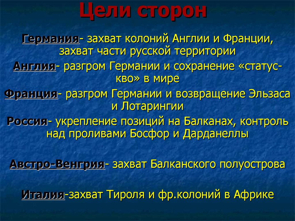 Цели сторон