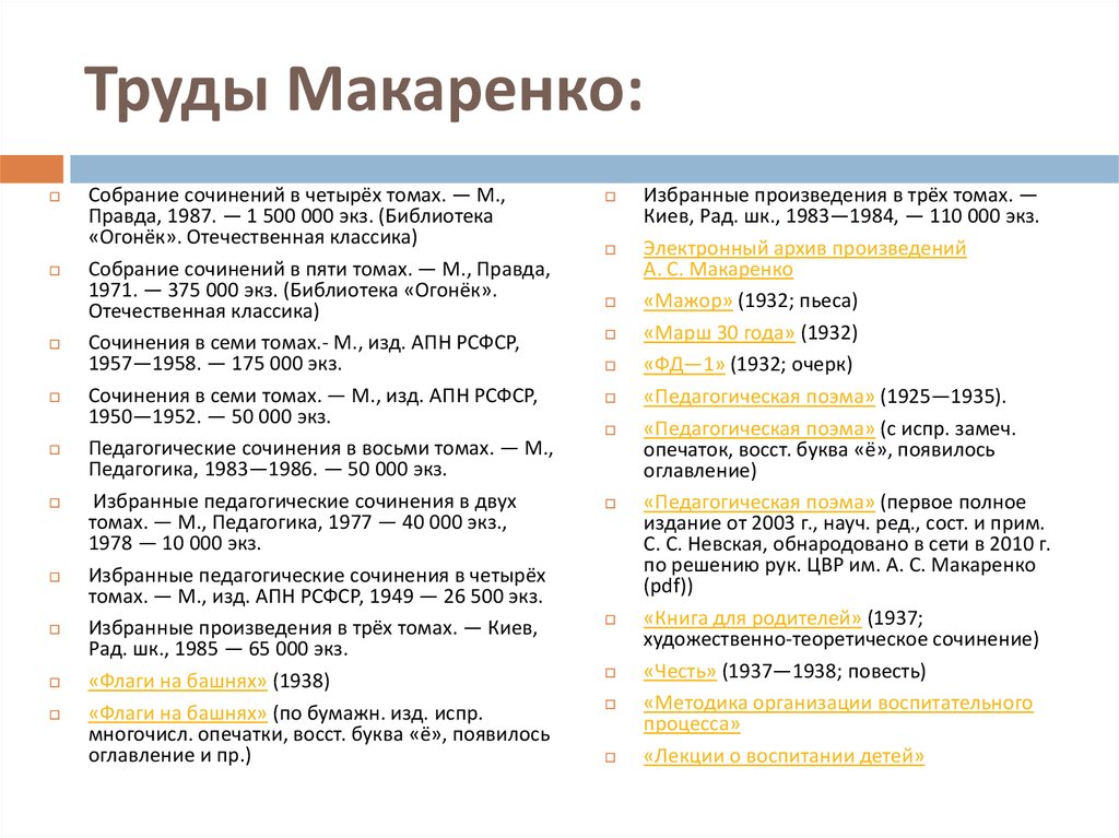 Основные труды работы. Труды Макаренко. Макаренко педагогические труды. Антон Семёнович Макаренко педагогические труды. Макаренко основные Турды по педагоки.