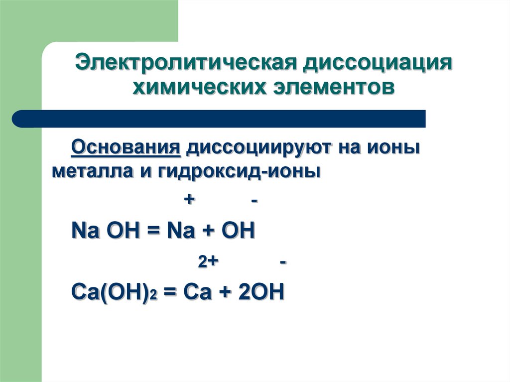 Электролитическая диссоциация химических элементов