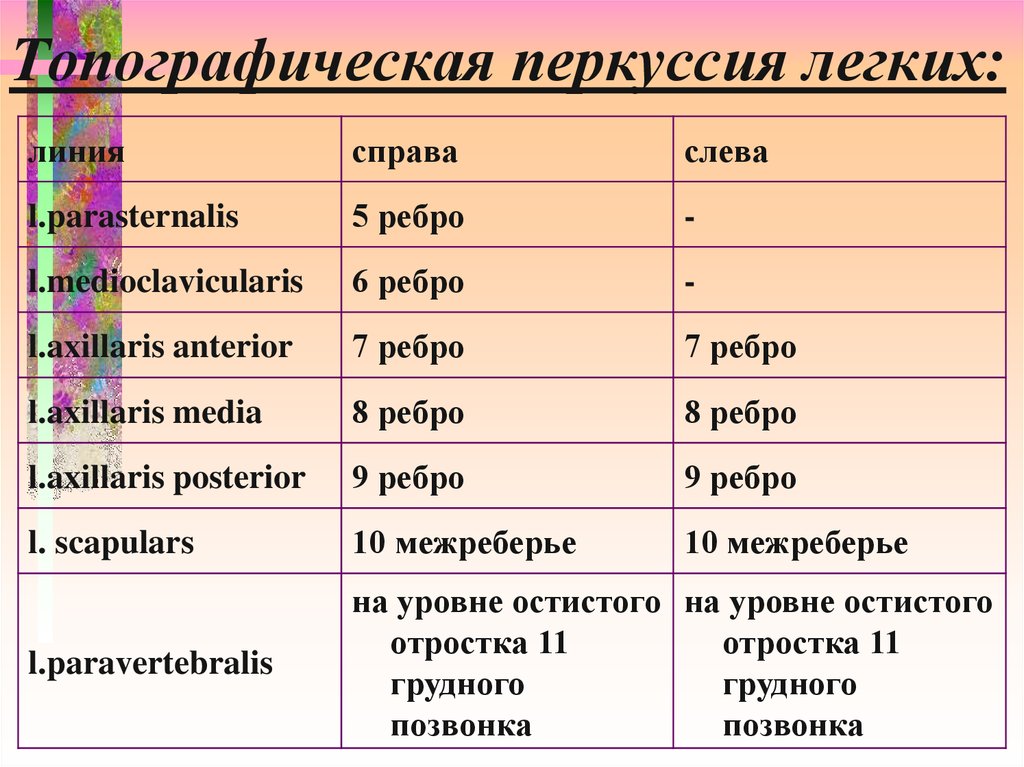 Перкуссия легких сравнительная и топографическая. Топографическая перкуссия легких точки. Топографическая перкуссия легких норма таблица. Сравнительная и топографическая перкуссия легких в норме. Топографическая перкуссия легких границы.