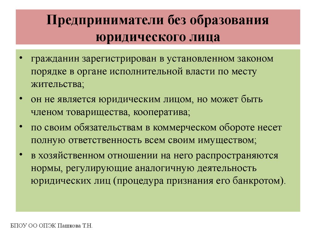 Предпринимательская деятельность без образования юридического лица презентация