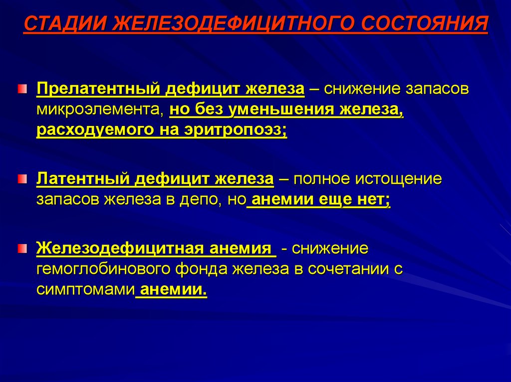 Факторы развития анемий. Стадии железодефицитного состояния. Железодефицитные состояния у детей. Этапы железодефицитной анемии. Прелатентный дефицит железа.