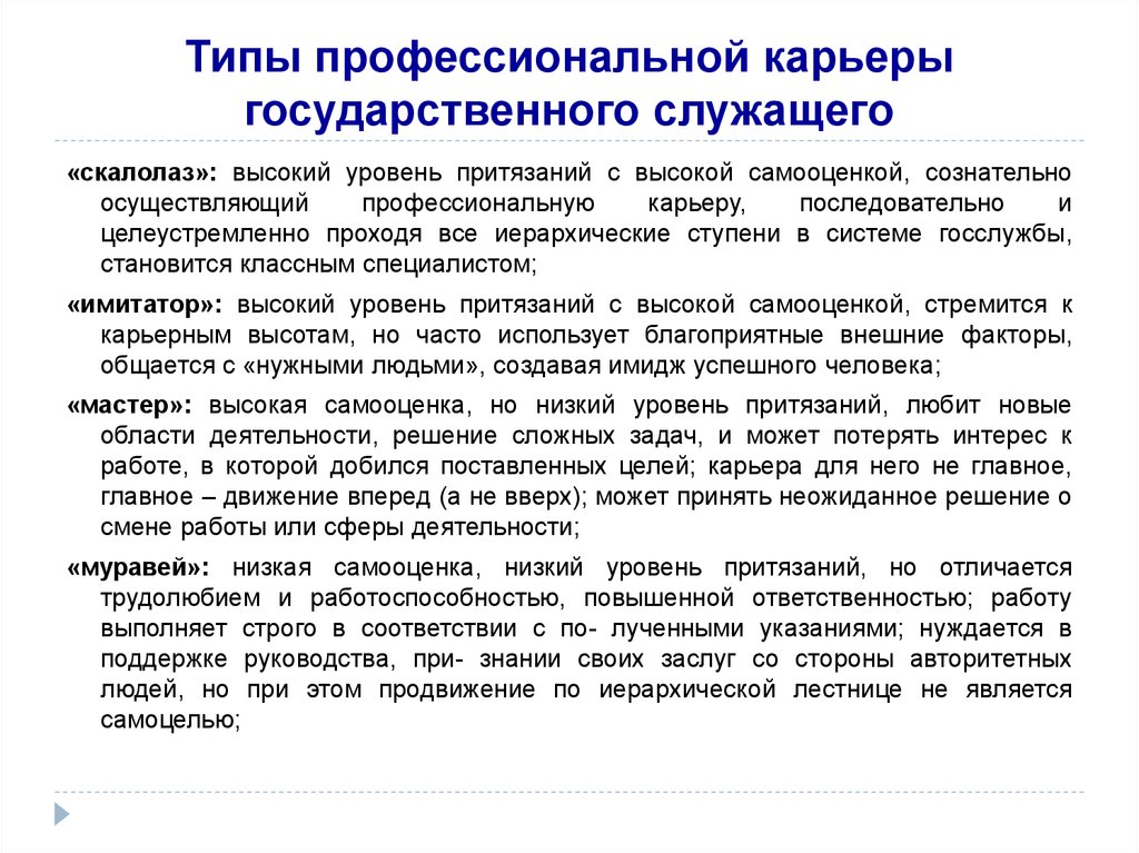 Управление профессиональной карьерой. Управление деловой карьерой государственного служащего. Этапы развития карьеры государственного служащего. Виды профессиональной карьеры. Карьера государственного служащего.