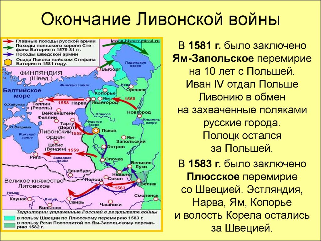 Кто возглавил освободительную борьбу против речи посполитой. Территория России после окончания Ливонской войны.