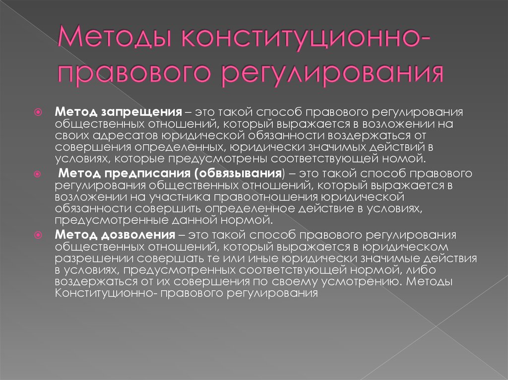 Право выражается. Конституционное право метод регулирования. Методы конституционно-правового регулирования. Методы правового регулирования конституционного права. Методы правового регулирования в Конституционном праве.