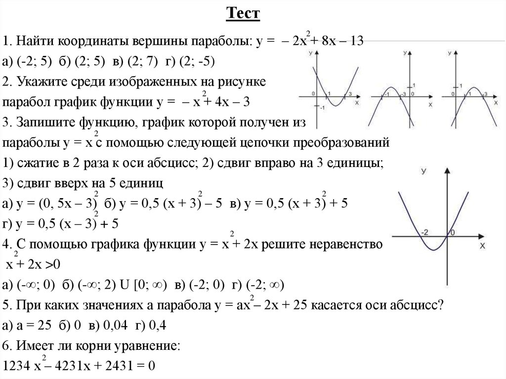 Найдите значение с по графику функции у ах2 с изображенному на рисунке