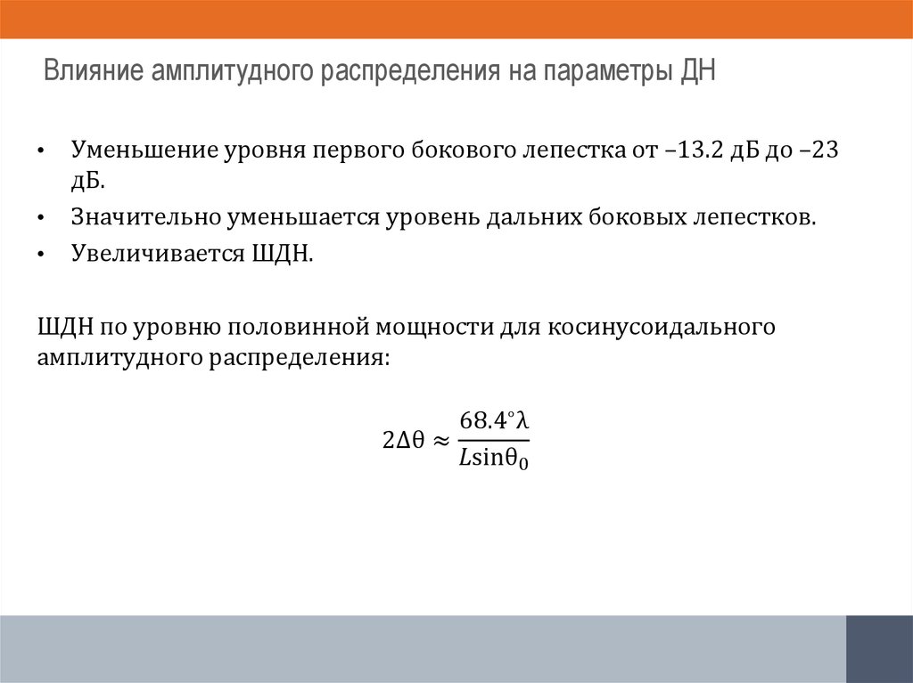 Влияние амплитудного распределения на параметры ДН