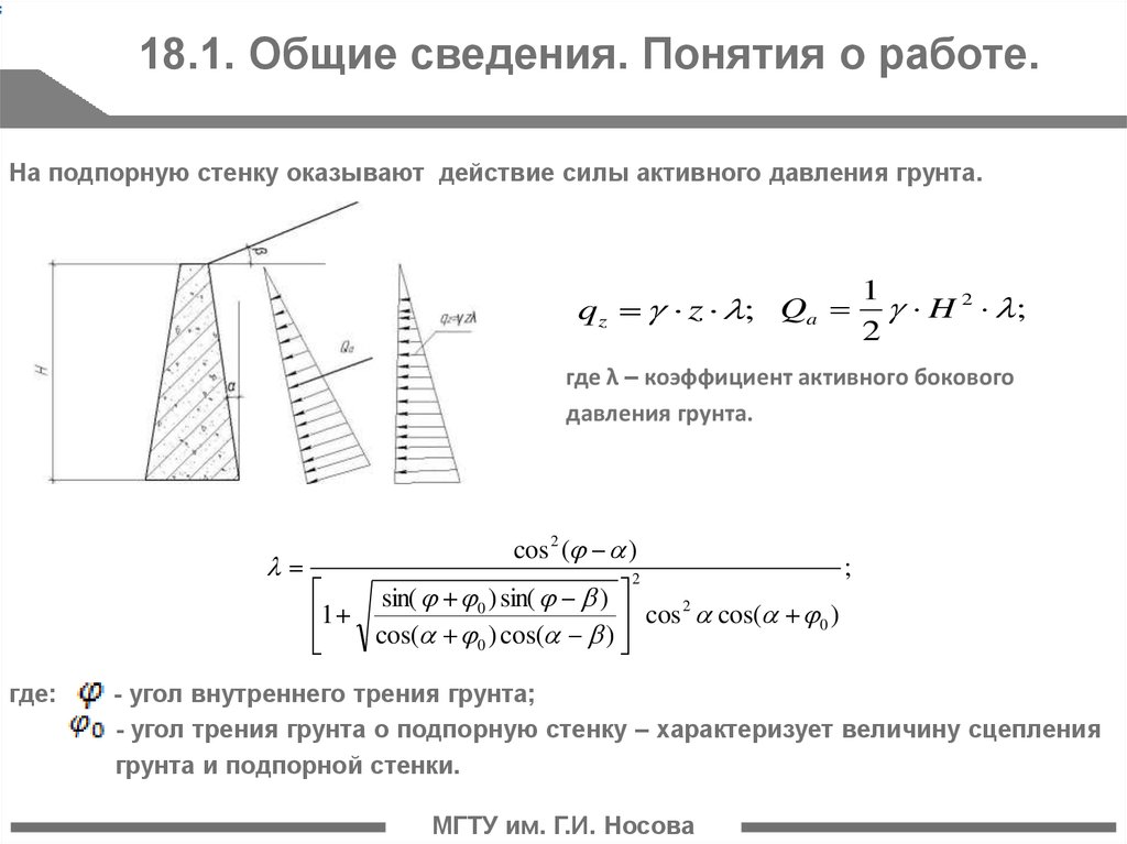 Давление на вертикальную стенку