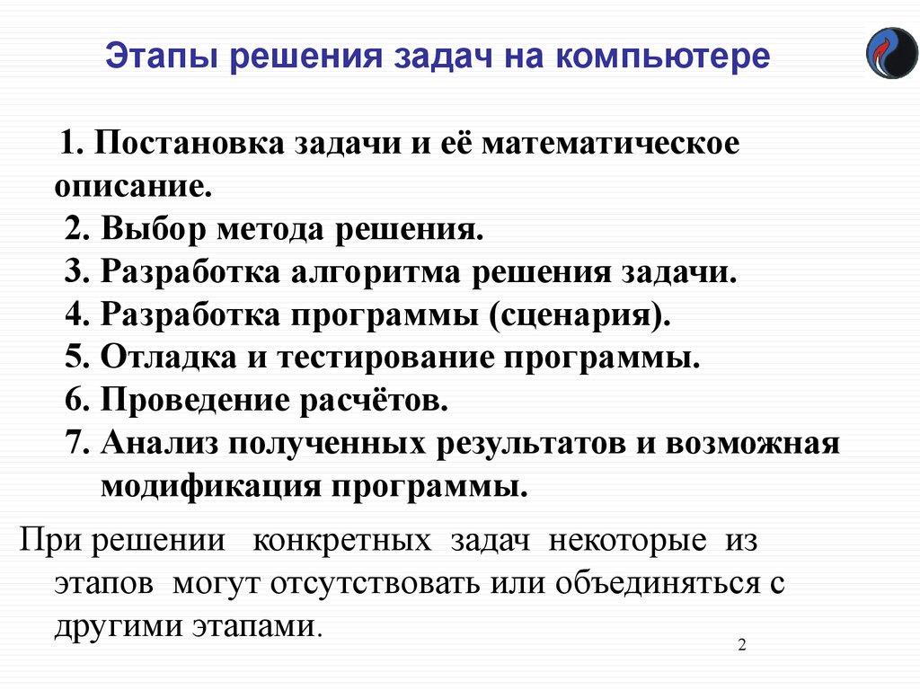 Этапы решения задач на компьютере - презентация онлайн