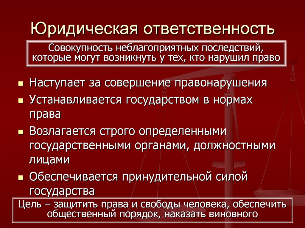 Под юридической ответственностью понимают ответственность за совершенные деяния план