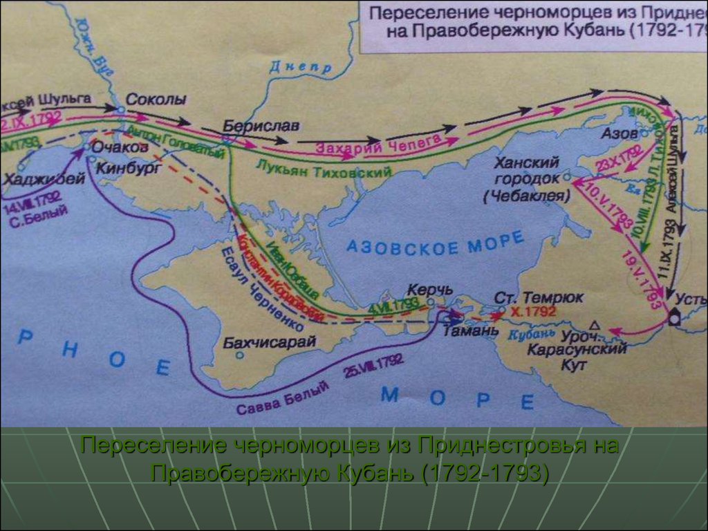 Карта расселения казаков на кубани