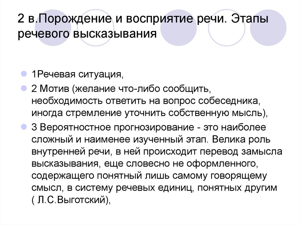 Этапы речевой деятельности. Порождение и восприятие речи. Порождение и понимание речи. Этапы порождения и восприятия речевого высказывания. Этапы порождения речевого высказывания.