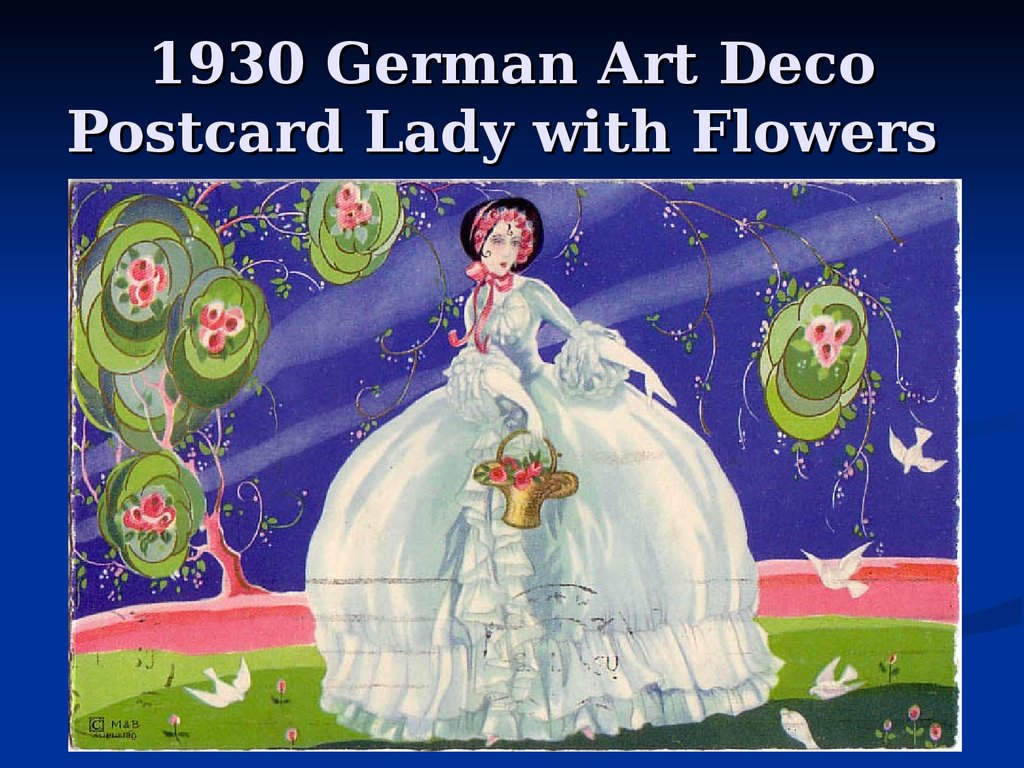 1930 German Art Deco Postcard Lady with Flowers