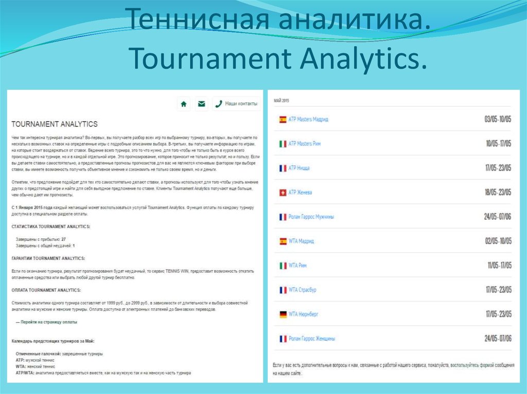 Теннисная аналитика. Tournament Analytics.