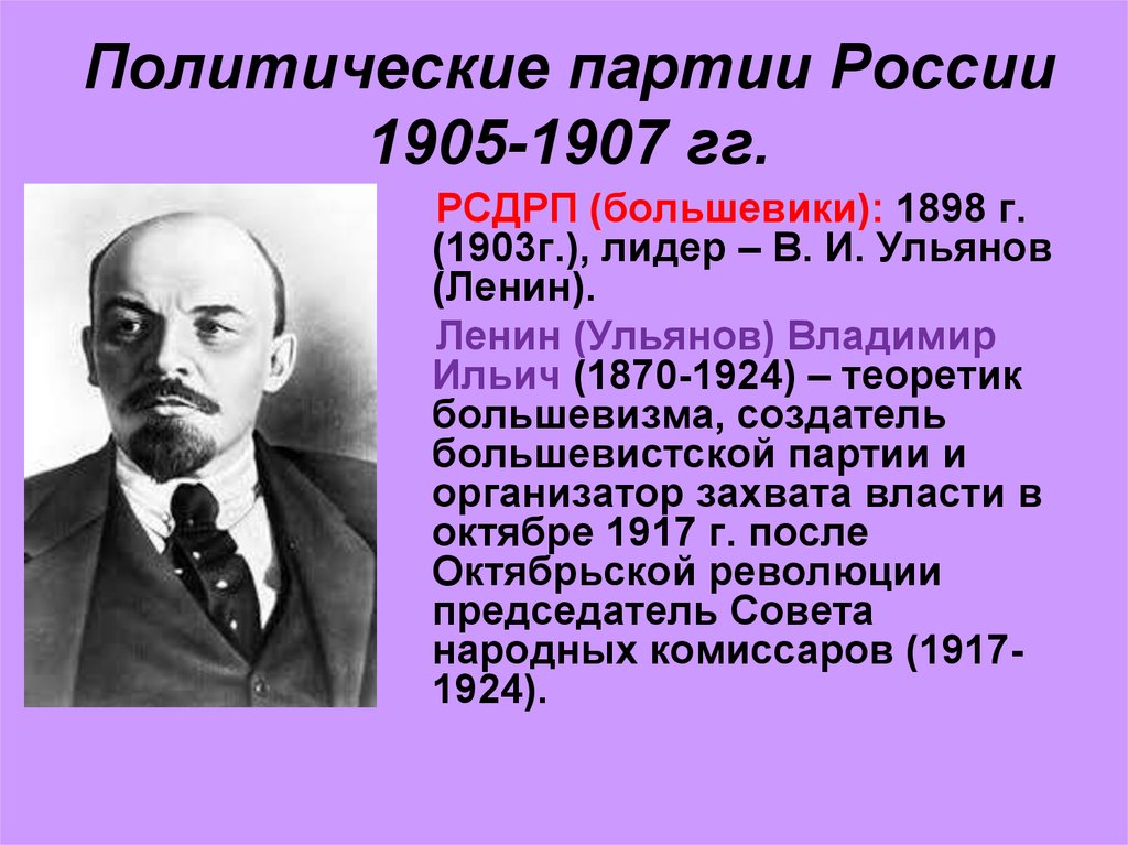 Партии россии 1905 год