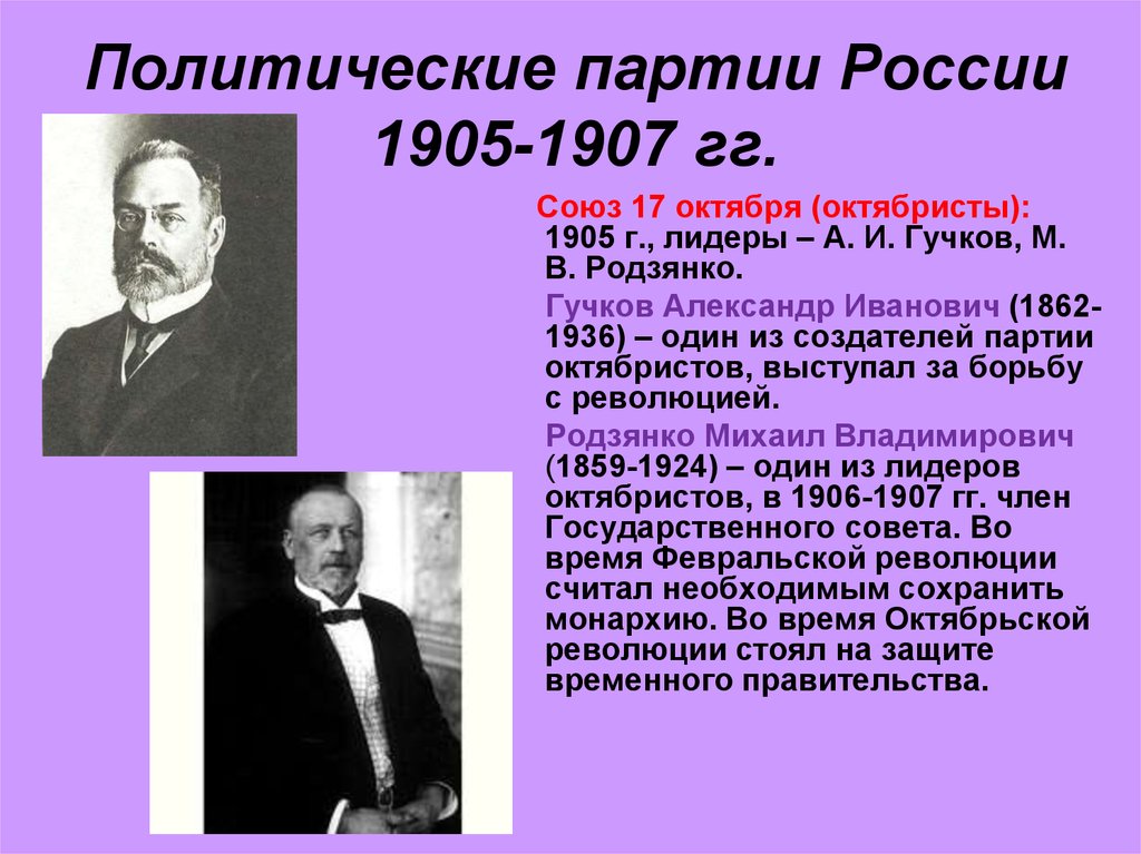 Политические партии России 1905-1907 гг.