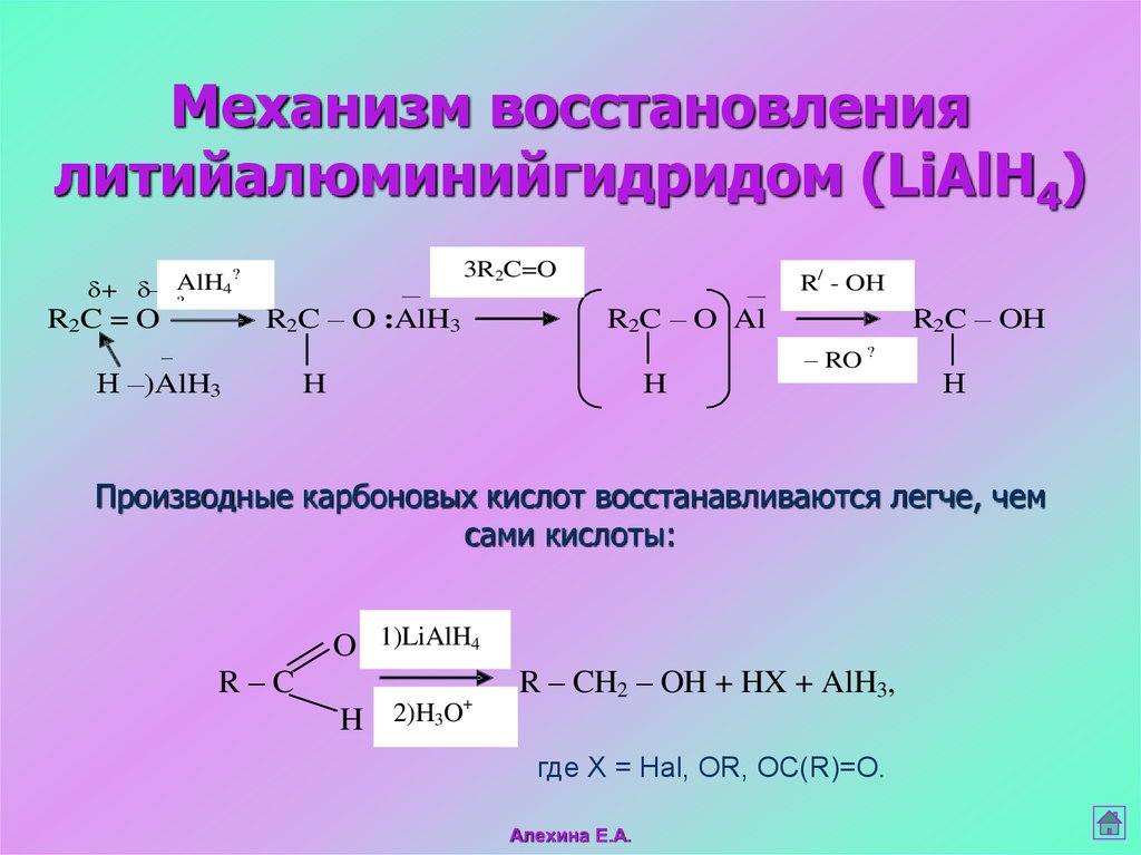 Механизм восстановления литийалюминийгидридом (LiAlH4)