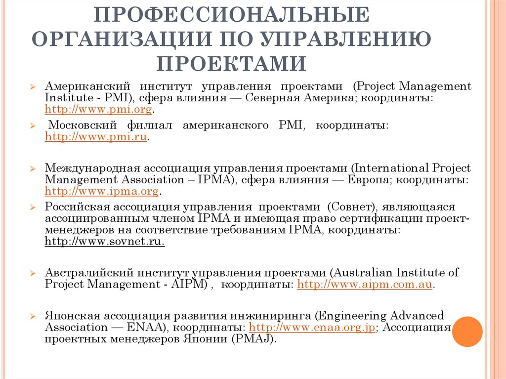 Профессиональные организации управления проектами