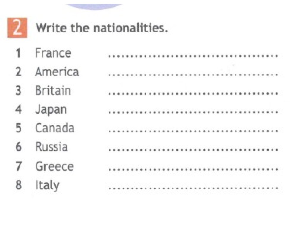 Write the nationalities france america. Write the Nationalities America France Britain Canada Russia Japan Greece Italy. Payment to some Volunteers crossword.