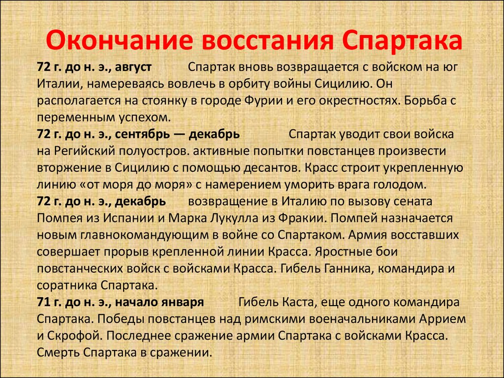 События восстания спартака. Восстание Спартака. Восстание Спартака Дата. Итоги Восстания Спартака. Хронологические рамки Восстания Спартака.