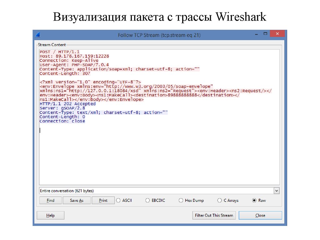 Визуализация пакета с трассы Wireshark