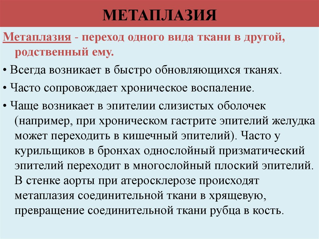 Часто возникают в системе. Характеристика метаплазии. Клинические проявления метаплазии.