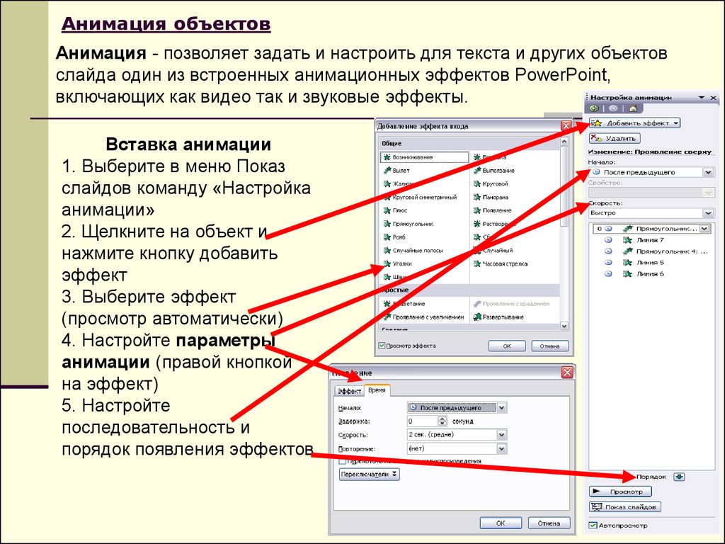 Появление при демонстрации презентации объектов слайда в определенной последовательности что это