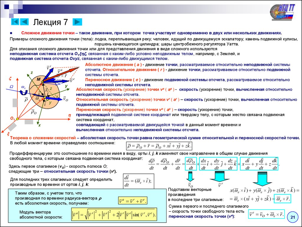 Точка представлять. Абсолютная скорость точки при сложном движении. Сложное (абсолютное) движение точки. Сложное движение точки теоретическая механика лекция. Модуль абсолютной скорости точки при сложном движении.