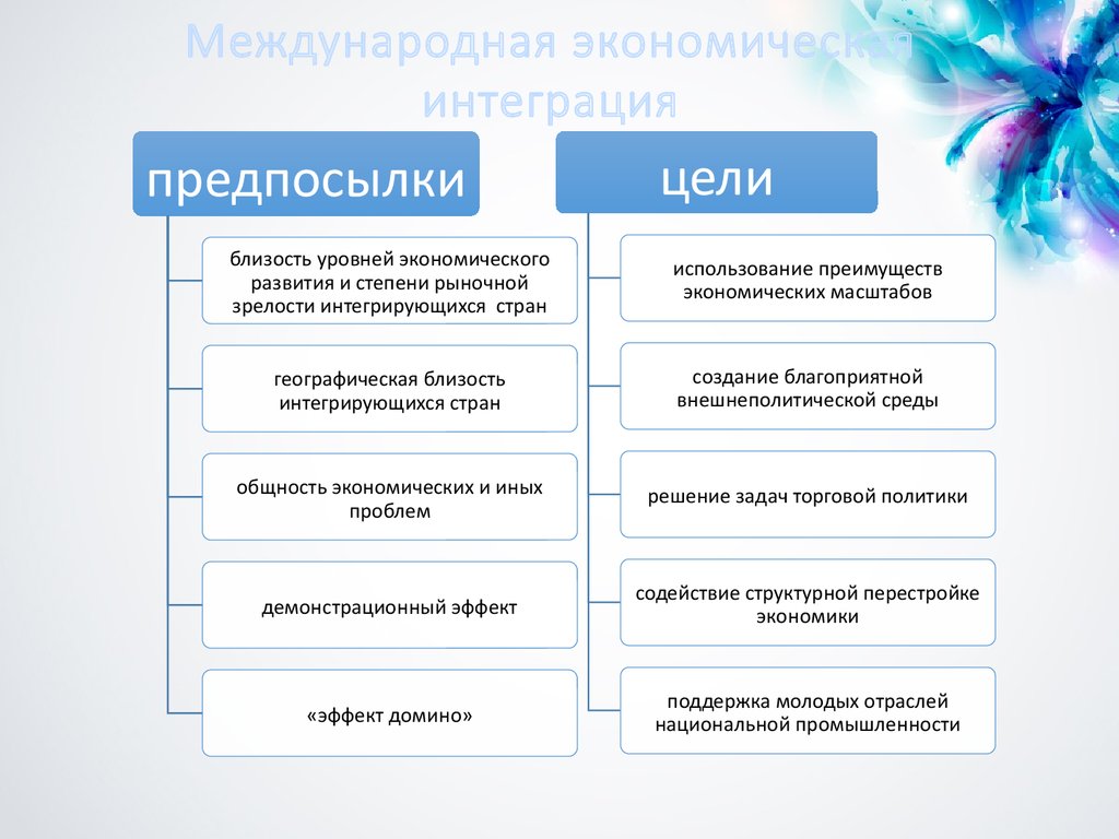 Цели региональной интеграции. Предпосылки и цели интеграции. Предпосылки международной интеграции. Предпосылки развития международной экономической интеграции. Социальные предпосылки международной интеграции.