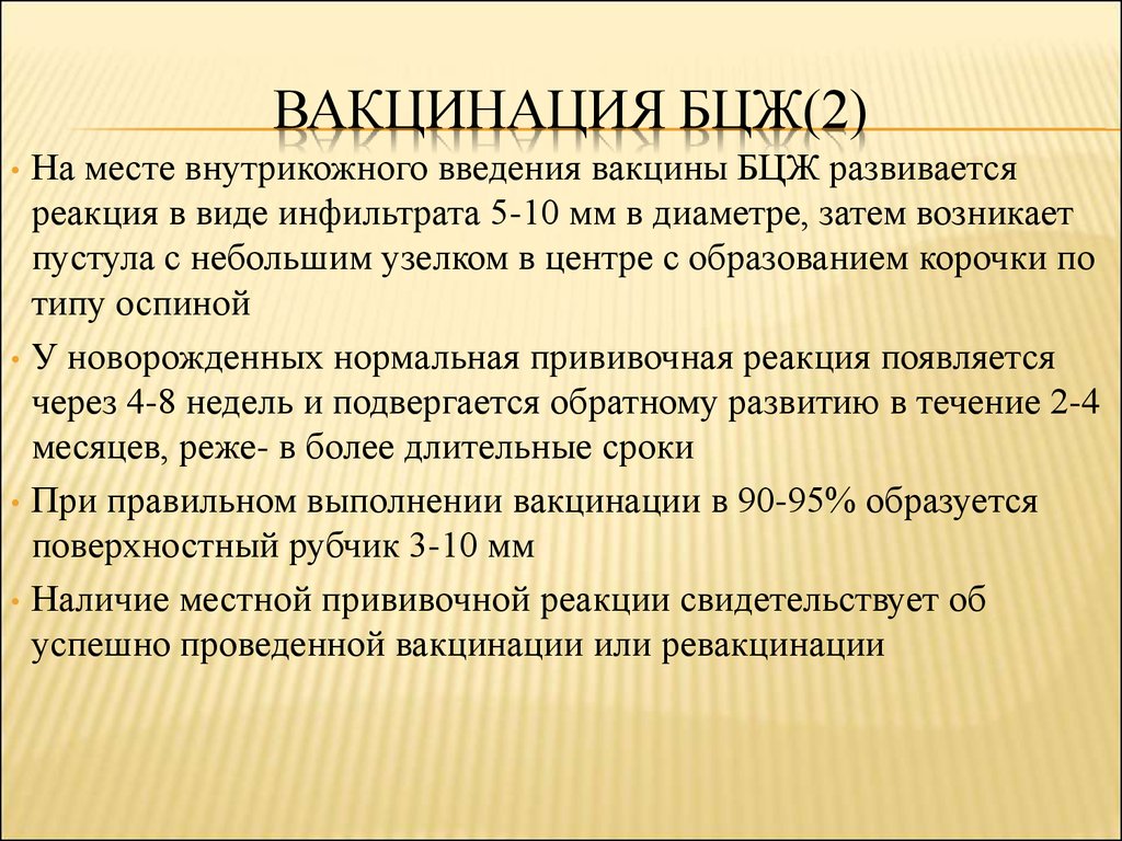 Бцж в год реакция. Этапы формирования рубчика БЦЖ.