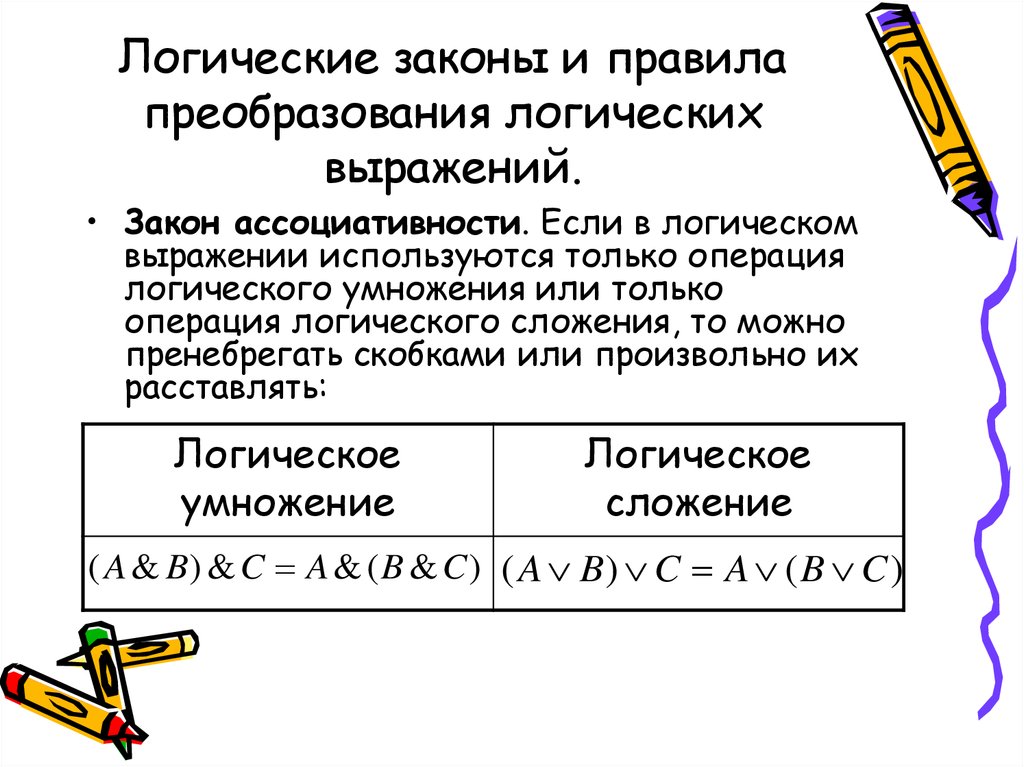 Преобразование логических выражений презентация